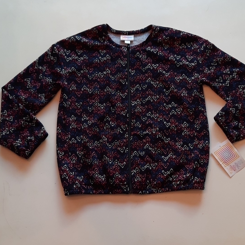 LuLaRoe Monroe Black Heart Print Zip Bomber Jacket Girls Size 14 NWT